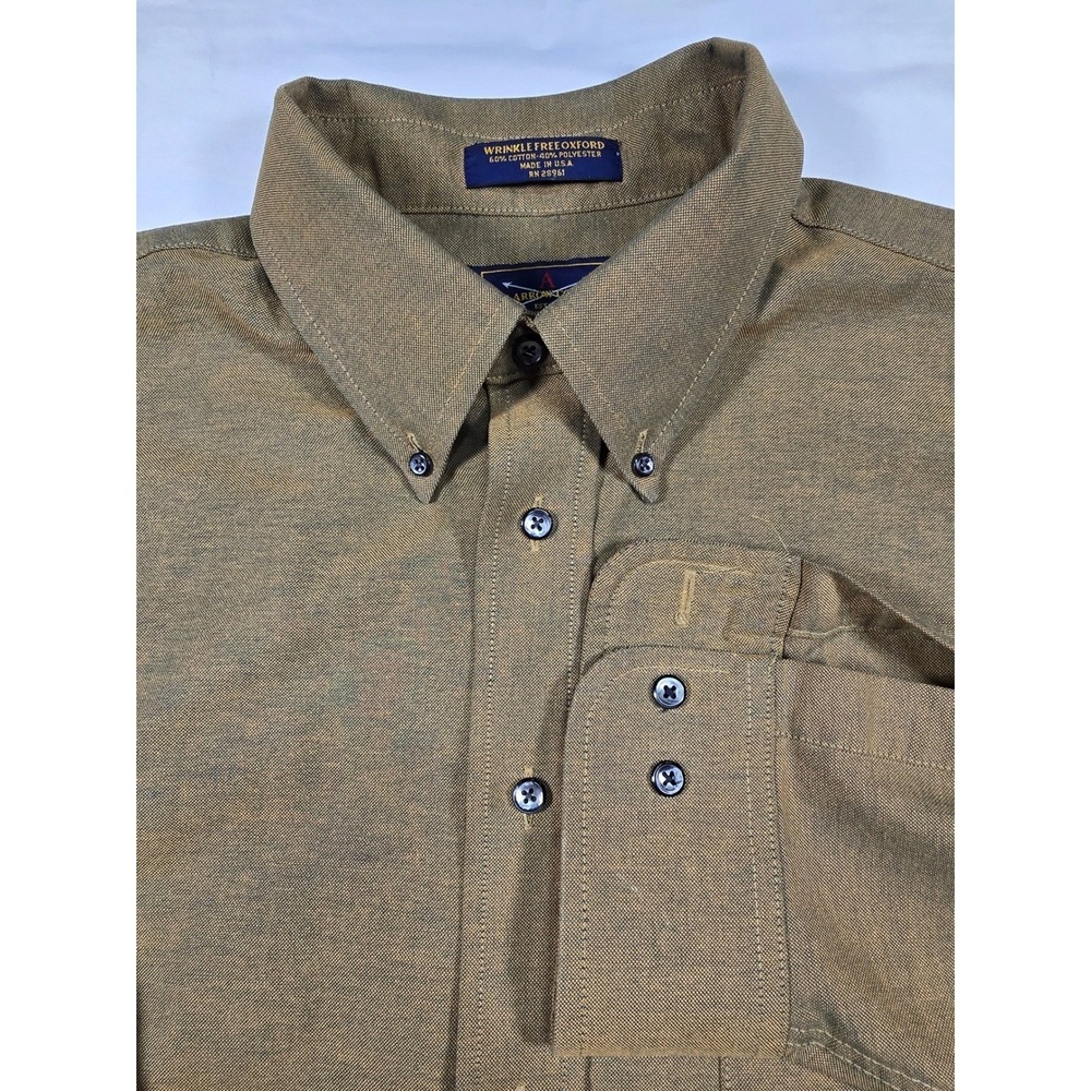 Arrow Company Mens Wrinkle Free Oxford Shirt Long Sleeve Button Down Tan 17 L
